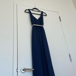 EXPRESS Navy Twist Strap High-Waisted Bridesmaid Dress w/ Sparkly Tie - Size 10
